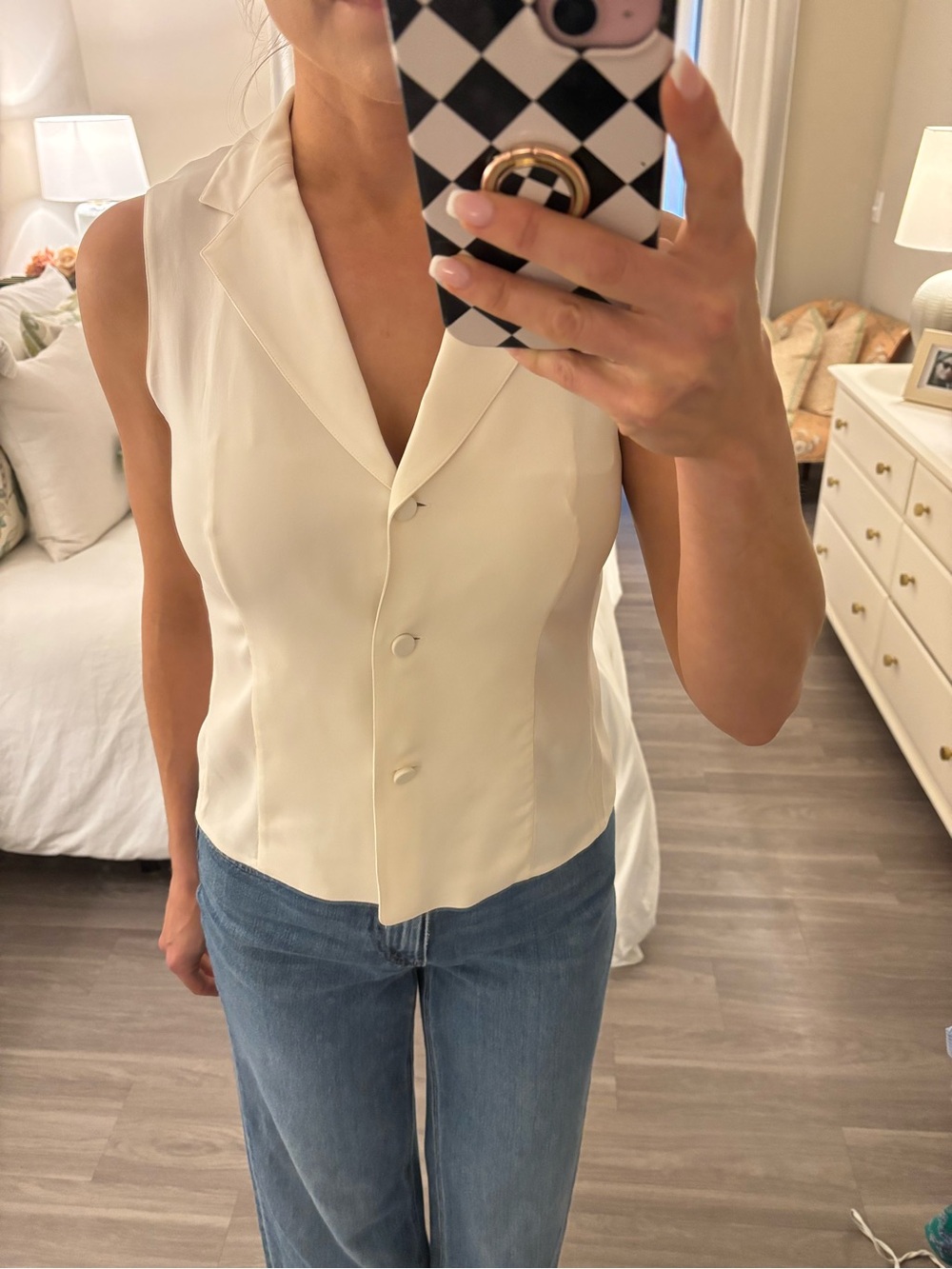 Lafayette 148 New York Ivory Sleeveless Blazer Vest Sz 2